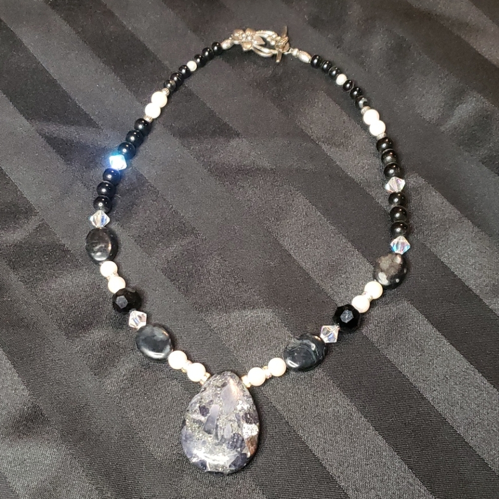 Black and white handmade beaded necklace